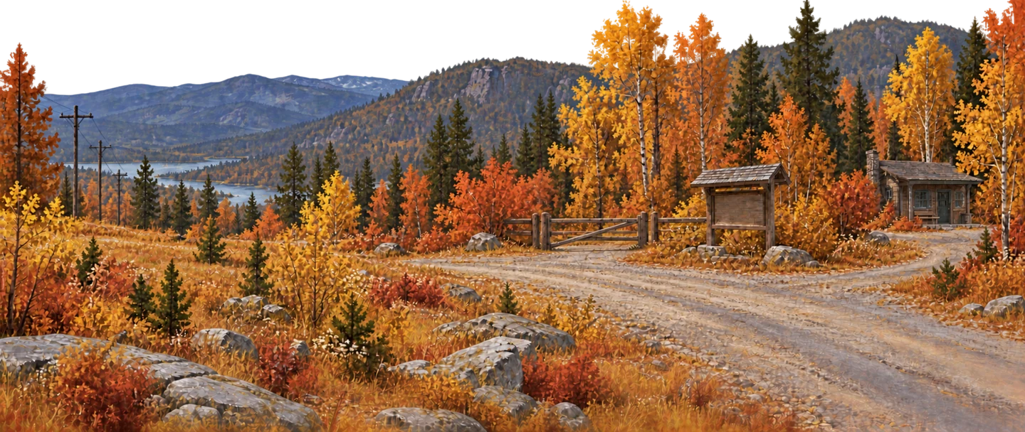 A quiet autumn road approaching the reserve among trees